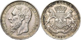 CONGO, Etat Indépendant, Léopold II (1885-1908), AR 5 francs, 1896. Dupriez 119. Rare.

Très Beau / Very Fine