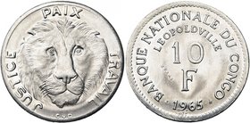 CONGO, République démocratique (1964-1971), 10 francs, 1965, Bruxelles. Essai en aluminium. Tranche lisse. Rare.

Fleur de Coin / Uncirculated