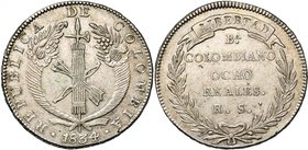 COLOMBIE, République (1819-), 8 reales, 1834RS, Bogota. K.M. 89.

Très Beau / Very Fine