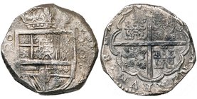 ESPAGNE, Philippe III (1598-1621), AR 8 reales, Madrid. D/ Ecu couronné. A g., °/G. A d., VIII. R/ Quadrilobe anglé aux armes de Castille et Leon. C.C...