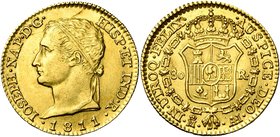 ESPAGNE, Joseph Napoléon (1808-1813), AV 80 reales, 1811AI, Madrid. Tête laurée. C.C.T. 9; Fr. 302. Fine brisure du coin au droit.

Très Beau / Very...