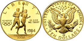 ETATS-UNIS, AV 10 dollars, 1984W, West Point. Jeux Olympiques de Los Angeles. Fr. 196.

Flan poli / Proof