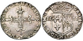 FRANCE, Royaume, Henri IV (1589-1610), AR quart d'écu de Navarre, 1603, Saint-Palais. D/ Croix fleurdelisée. R/ Ecu couronné, parti de France-Navarre,...