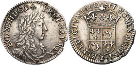 FRANCE, Royaume, Louis XIV (1643-1715), AR douzième d'écu du Dauphiné au buste juvénile, 1660Z, Grenoble. D/ B. l. et dr. à d. R/ Ecu couronné, écarte...