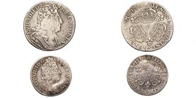 FRANCE, Royaume, Louis XIV (1643-1715), lot de 2 p.: quart d'écu aux trois couronnes, 1712P, Dijon (très rare); dixième d'écu aux trois couronnes, 161...