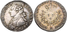 FRANCE, Royaume, Louis XVI (1774-1793), AR cinquième d'écu aux rameaux d'olivier, 1786R, Orléans. D/ B. habillé à g., les cheveux noués par un ruban. ...