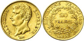 FRANCE, Napoléon Ier (1804-1814), AV 20 francs, an 12A, Paris. Gad. 1021. Petits coups.

Très Beau à Superbe / Very Fine - Extremely Fine