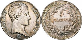 FRANCE, Napoléon Ier (1804-1814), AR 5 francs, an 13A, Paris. Gad. 580.

presque Très Beau / about Very Fine