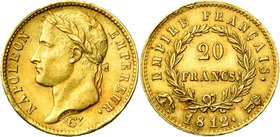 FRANCE, Napoléon Ier (1804-1814), AV 20 francs, 1812R couronné, Rome. Gad. 1025. Rare.

Très Beau à Superbe / Very Fine - Extremely Fine