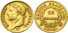 FRANCE, Napoléon Ier (1804-1814), AV 20 francs, 1814W, Lille. Gad. 1025.

Beau à Très Beau / Fine - Very Fine