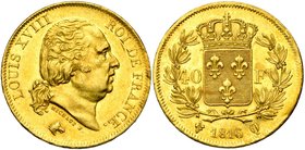 FRANCE, Louis XVIII, seconde restauration (1815-1824), AV 40 francs, 1816Q, Perpignan. Gad. 1092; Fr. 535. Belle couleur, avec brillant de frappe. Rar...