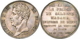 FRANCE, Charles X (1824-1830), AR module de 5 francs, 1825. Visite du prince de Salerne et de la duchesse de Berry à la Monnaie de Paris. Gad. 645a; M...