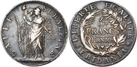 ITALIE, REPUBLIQUE SUBALPINE, (1800-1802), AR 5 francs, an 10 (1801), Turin. M. 10; G. 4; Dav. 197. Patine foncée.

presque Très Beau / about Very F...
