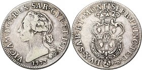 ITALIE, SAVOIE et SARDAIGNE, Victor Amédée III (1773-1796), AR mezzo scudo sardo, 1773, Turin. D/ T. à g. R/ Ecu de Sardaigne couronné. Sim. 25/1; M. ...