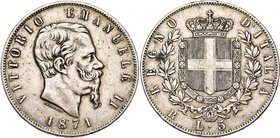 ITALIE, Royaume, Victor Emmanuel II (1861-1878), AR 5 lire, 1871R, Rome. M. 176; G. 43. Rare Tache au revers.

Très Beau / Very Fine