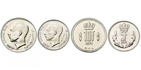 LUXEMBOURG, Jean (1964-2000), lot de 2 essais en cupronickel: 10 francs 1971, tranche lisse; 5 francs 1971, tranche cannelée.

Superbe / Extremely F...