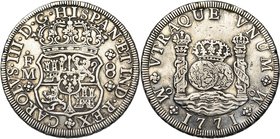 MEXIQUE, Charles III (1759-1788), AR 8 reales, 1771FM, Mexico. D/ Ecu couronné. R/ Deux globes couronnés, entre les colonnes d'Hercule. Grove 1235; C....