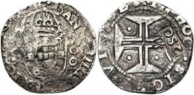 PORTUGAL, Afonso VI (1656-1667), AR 250 reis (carimbo), s.d. (1663). Contremarqué sur 1/2 cruzado de Joao IV. D/ Ecu couronné entre deux points et la ...