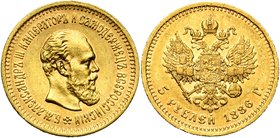 RUSSIE, Alexandre III (1881-1894), AV 5 roubles, 1886AΓ. Bitkin 24; Uzd. 292; Fr. 151.

Très Beau à Superbe / Very Fine - Extremely Fine