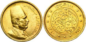 EGYPT, Kingdom, Fuad I (AD 1922-1936/AH 1340-1355) AV 100 piastres, 1922. Red gold. Fr. 102.

Very Fine / Very Fine