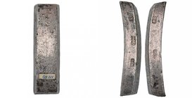 VIETNAM, AR ingot of 10 lang, 19th cent. Value chiseled on the reverse. Stamps on the left side : trung bình, "check weighing" and guarantee of the va...