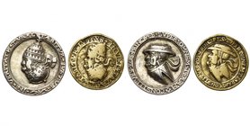 ALLEMAGNE, lot de 2 médailles satiriques de la Réforme. AR, 32 mm et AE doré, 29 mm. Fontes anciennes.

Très Beau et Beau / Very Fine et Fine