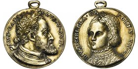 PAYS-BAS MERIDIONAUX, Vermeil médaille, s.d., J. Jonghelinck d'après Leone Leoni. Charles Quint et son épouse Isabelle de Portugal. D/ IMP CAES CAR-OL...