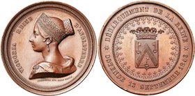 BELGIQUE, AE médaille, 1843, Hart. Débarquement de la reine Victoria à Ostende. D/ B. de la reine d'Angleterre à g. R/ Ecu d'Ostende couronné. Guioth,...