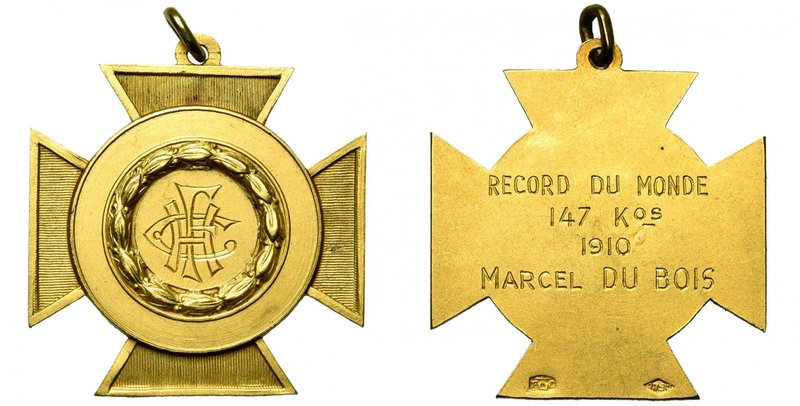 BELGIQUE, médaille en or attribuée en 1910 à Marcel du Bois pour le record du mo...