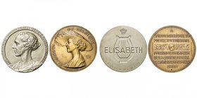 BELGIQUE, lot de 2 médailles: s.d. (1951), A. Bonnetain, Amis de la médaille d'art. La reine Elisabeth (AE, 70 mm); 1971 (1961), A. Courtens, 7e prix ...
