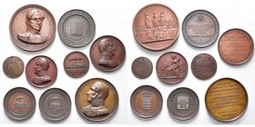 BELGIQUE, lot de 9 médailles, dont: 1835, Braemt, Inauguration du réseau de chemins de fer; 1835, Braemt, Pose de la 1e pierre de la colonne inaugural...