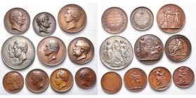 BELGIQUE, lot de 10 médailles du règne de Léopold Ier: 1852, L. Wiener, Pierre Théodore Verhaegen; 1853, L. Wiener, Majorité du duc de Brabant; 1855, ...
