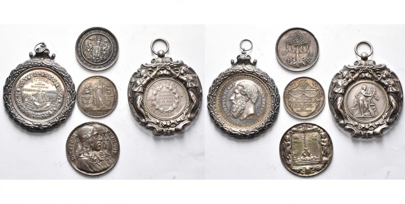 BELGIQUE - PAYS-BAS, lot de 5 médailles en argent: Belgique, 1877, Festival d'ha...