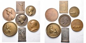 CONGO BELGE, lot de 7 médailles: 1909, Wissaert, Hommage de la jeunesse bruxelloise; 1921, Devreese, A. Delcommune; 1922, Devreese, Centenaire de la S...
