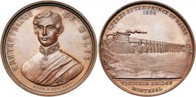 CANADA, AE médaille, 1860. Pont Victoria à Montréal. D/ H. R. H. THE PRINCE - OF WALES/ BORN 9 NOV. 1841 B. du prince de Galles en costume militaire. ...