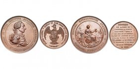 ESPAGNE, lot de 2 médailles: 1877, Centenaire de l'Académie des Mines (AE, 70 mm); 1880, Chemin de fer et mines de San Juan de las Abadesas (AE, 54 mm...