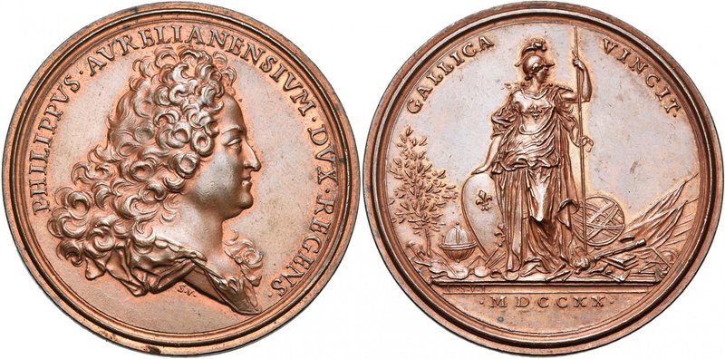 FRANCE, AE médaille, 1720, Saint-Urbain. Philippe d'Orléans, régent. D/ B. dr. à...