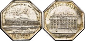FRANCE, AR jeton, 1768, Roettiers. Monnaie de Paris. D/ Vue du nouvel Hôtel des monnaies. R/ CHASTEAU DE BELLE VUE/ 1750 Vue du château. Feu. 2216. 33...