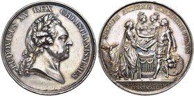 FRANCE, AR médaille, 1770, Lorthior. Mariage du Dauphin Louis et de Marie-Antoinette d'Autriche à Versailles. D/ T. l. de Louis XV à d. R/ SACRUM AETE...