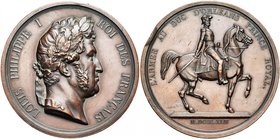FRANCE, médaille, 1845, Barre. Inauguration de la statue équestre du duc d'Orléans. D/ T. l. de Louis-Philippe Ier. R/ Statue équestre à d. sur un soc...