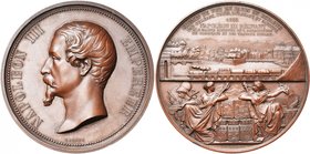 FRANCE, AE médaille, 1855, Bovy & Oudiné. Chemin de fer de Paris en Espagne. D/ T. de Napoléon III à g. R/ CHEMIN DE FER DE PARIS EN ESPAGNE/ PAR ORLE...