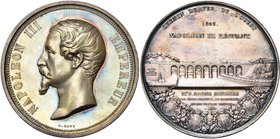 FRANCE, AR médaille, 1855, Bovy. Chemin de fer de l'Ouest, de Paris à Brest. D/ T. de Napoléon III à g. R/ Vue du viaduc ferroviaire sur la Mayenne, d...