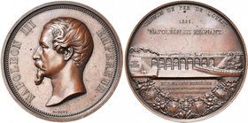 FRANCE, AE médaille, 1855, Bovy. Chemin de fer de l'Ouest, de Paris à Brest. D/ T. de Napoléon III à g. R/ Vue du viaduc ferroviaire sur la Mayenne, d...
