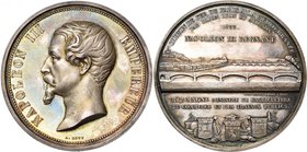 FRANCE, AR médaille, 1855, Bovy & Merley. Chemin de fer de Paris à la Méditerranée. D/ T. de Napoléon III à g. R/ CHEMIN DE FER DE PARIS A LA MEDITERR...