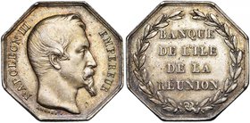 FRANCE, AR jeton, s.d. (1852-1860), Pingret. Banque de l'île de la Réunion. D/ T. de Napoléon III à d. R/ Légende en quatre lignes dans une couronne. ...