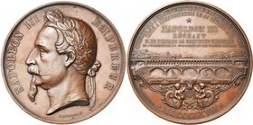 FRANCE, AE médaille, 1867, Merley. Chemin de fer de ceinture de Paris, rive gauche, ouvert le 25 février 1867. D/ T. l. de Napoléon III à g. R/ Vue du...