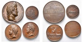 FRANCE, lot de 4 médailles du règne de Louis-Philippe : 1838, Caqué, Chemin de fer de Paris au Havre (AE, 68 mm); 1842, Barre, Chemin de fer de Montpe...