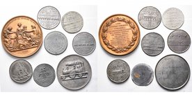 FRANCE, lot de 8 médailles de la Deuxième République (7 en étain), dont: 1838, Chemin de fer de Paris à la mer; 1849, Bovy, Inauguration de chemins de...