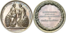 HONGRIE, AR médaille, 1846, Boehm. 7e congrès de médecine à Kosice et Presov. D/ Les personnifications de Kosice et Presov se donnant l'accolade. R/ I...