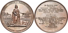 ITALIE, AE médaille, 1865, Canzani. Chemin de fer de Suse (Piémont) à Brindisi. D/ L'Italie deb. à d., ten. une couronne et appuyée sur une ancre. A s...